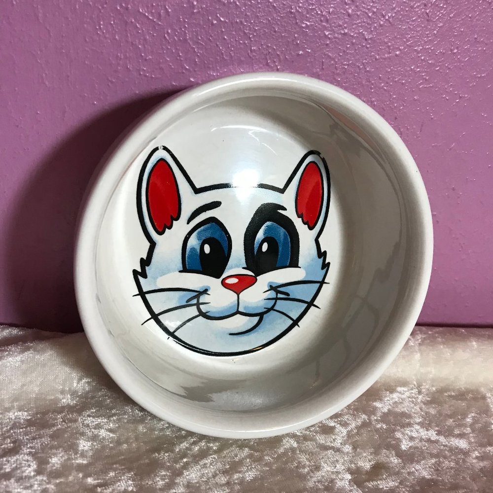 FREE Houston Harvest Gift * Fun Kitty Cat Face Vintage Food Water Dish Stoneware - Picture 3 of 6